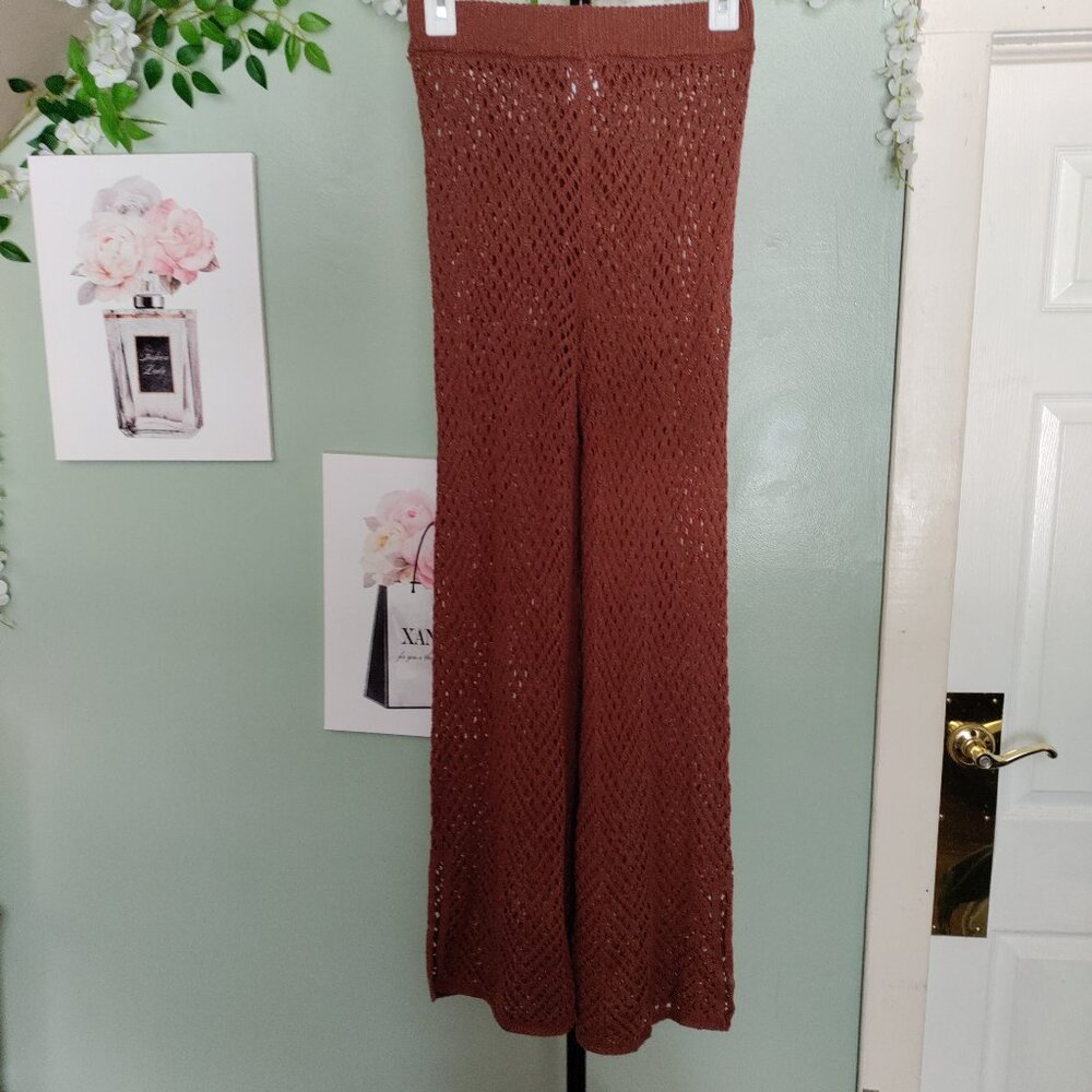 Loose Crochet Lounge Pant And Cardigan Top Set